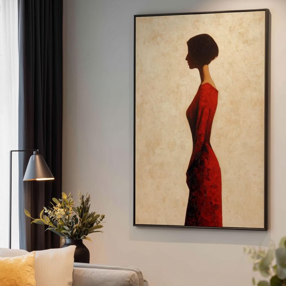 Minimalist Woman Profile Red Dress Wall Art, Unframed Paper Print