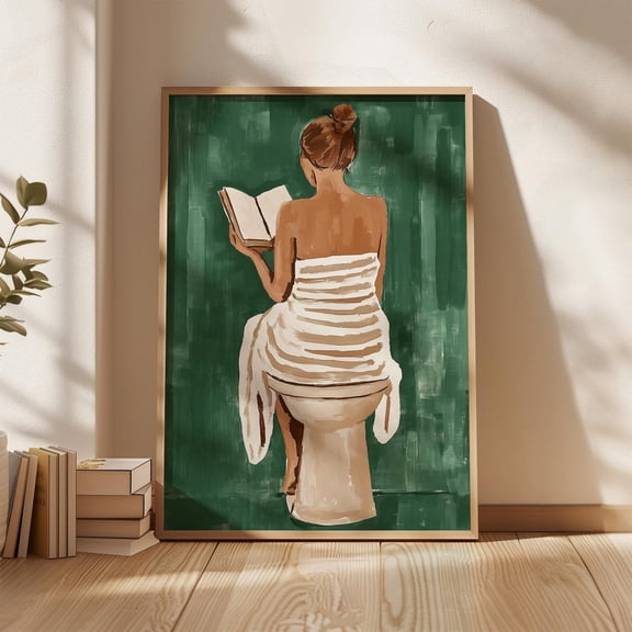 Minimalist Woman Reading Art, Emerald Green Bathroom Wall Decor, Feminist Print For Modern And Relaxing Spaces Wall Art, Modern Wall Decor, 8x12 UNFRAMED