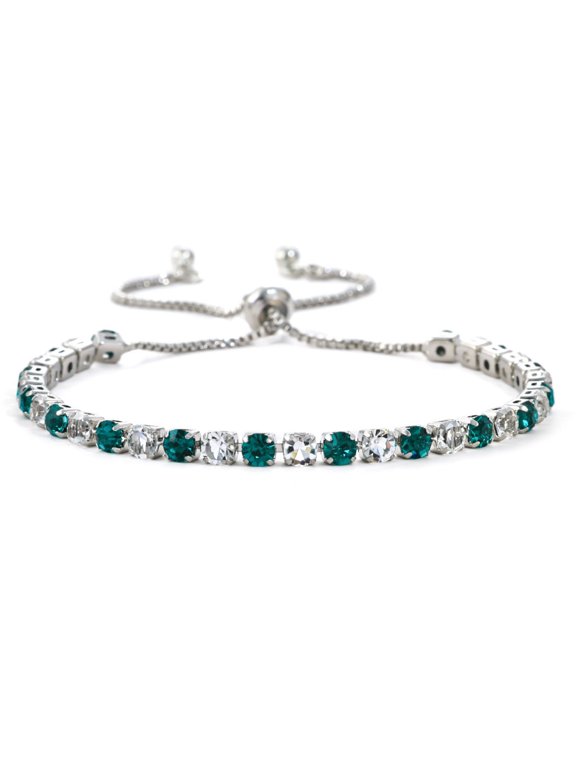 Minimalist Women Tennis Bracelet with 4mm Alternating Two-Tone Cubic Zirconia Stones, Electroplated Adjustable Slide Clasp Geometric Stackable Bracelet