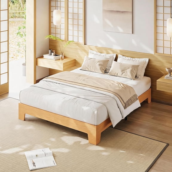 Wood Platform Bed Frame with Minimalist Design, Low Profile Frame for Bedroom,Full,Pine