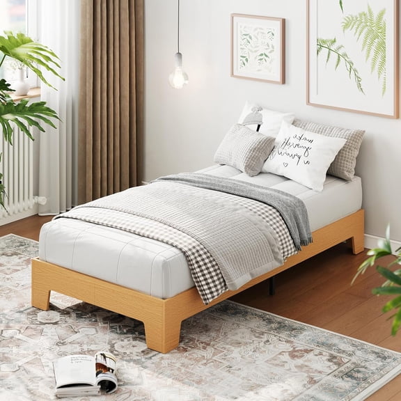 Minimalist Wood Platform Bed Frame with Wood Slat Support, Low Profile Bed Base, Heavy Duty Mattress Foundation, No Box Spring Needed, Easy Assembly,Twin-XL,Pine