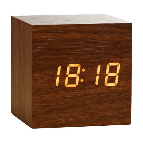Minimalist Wooden Block Digital Desk Clock with Voice Control, LED Display for Time Date Temperature Alarm, Modern Wood Clock for Bedroom Office Home Decoration