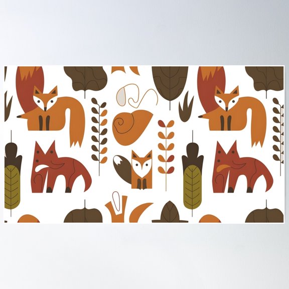 Minimalist Woodland Creatures Abstract Pattern In Warm Earthy Tones | Fall Forest Animal Design Poster Wall Art, Modern Wall Decor For Living Room Bedroom, 12x18 UNFRAMED