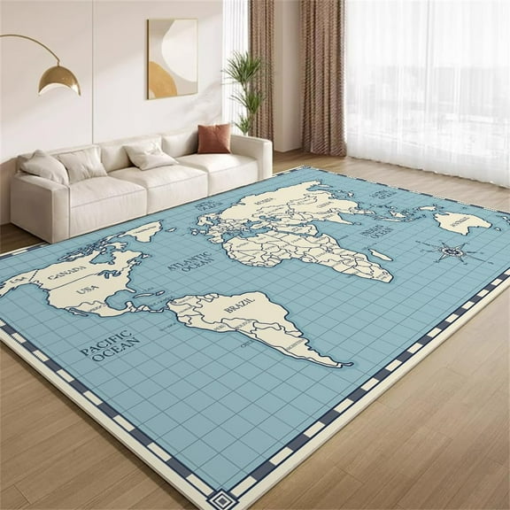 Minimalist World Map Area Rugs, Creative Checkered Map Carpet, Non Slip Non Shedding Washable Low Pile Rug for Living Room Bedroom Office Study Hallway 2x3ft