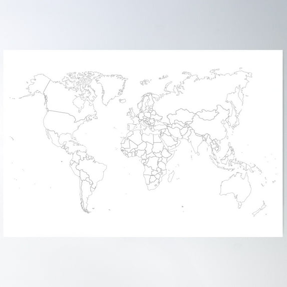 Minimalist World Map Black Outlines Poster Wall Art, Modern Wall Decor For Living Room Bedroom, 8x12 UNFRAMED