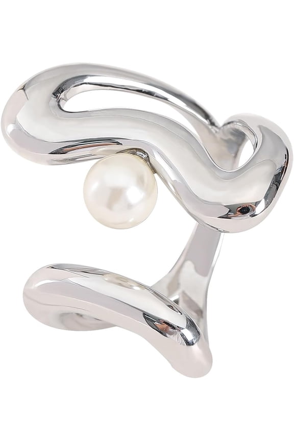 Minimalist Wrap Finger Ring for Women Pearl Open Statement Ring Stacking Band Rings Eternity Promise Rings Comfort Fit Fashion Jewelry