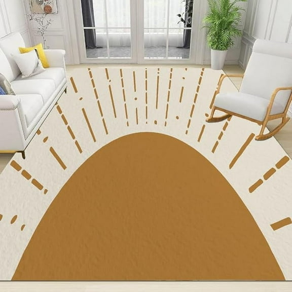 Minimalist Yellow Boho Sun Area Rug For Living Room, Sunrise Sunset Rugs For Bedroom, Soft And Fluffy Outdoor Patio Rug For Kitchen Rugs Bathroom Rug Entryway Rug 4 x 5ft