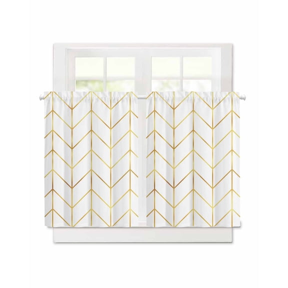 Minimalist Yellow Herringbone Arrow Short Blackout Curtains 45 Inch Long,Abstract Geometric Line Rod Pocket Kitchen Curtains,2 Panels Thermal Insulated Room Darkening Drapes for Bedroom,30"W x 45"L