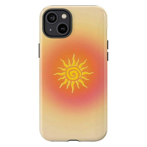Minimalist Yellow Sun Design Phone Case with Gradient Orange Background, Lightweight Protective iPhone Cover for iPhone 16 15 14 13 12 11 Pro Max Mini