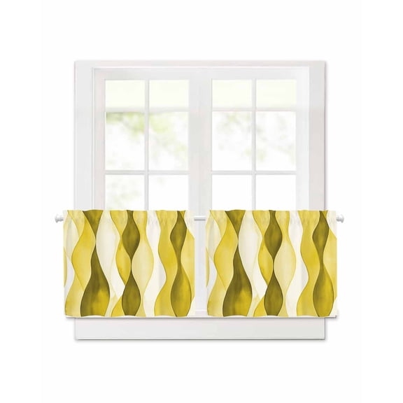 Minimalist Yellow Wave Stripe Short Blackout Curtains 24 Inch Long,Abstract Color Gradient Art Rod Pocket Kitchen Curtains,2 Panels Thermal Insulated Room Darkening Drapes for Bedroom,30"Wx24"L