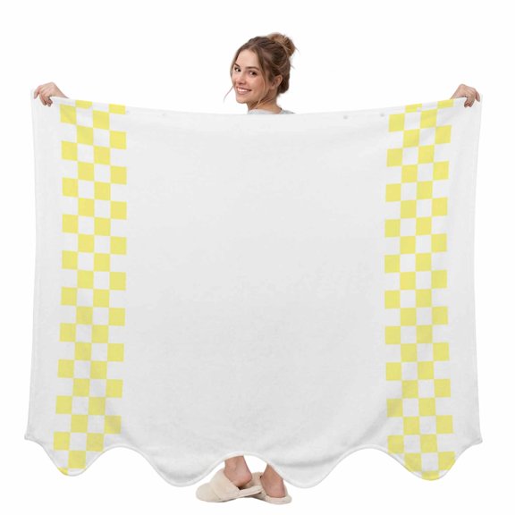 Minimalist Yellow Wearable Blanket, Buffalo Check Plaid Farmhouse Farm Theme Plush Thick Cozy Flannel Oversized Adult Throw Body Wearable Blankets with Pocket Gifts for Women Men 58x64in