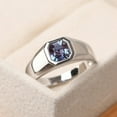 thumbnail image 1 of Minimalist alexandrite wedding ring for men, asscher cut June birthstone, bezel setting wide band ring with stone, 1 of 4