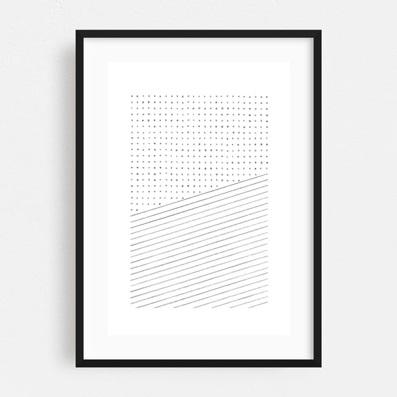 Minimalist dots and lines - Line Drawing Abstract Black and White Minimalist Geometric Line Art Pattern Modern Art Black Framed Wall Art Print 20 x 30 inches
