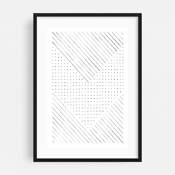 Minimalist dots and lines - Line Drawing Abstract Geometric Pattern Line Art Modern Art Minimalist Black and White Black Framed Wall Art Print 5 x 7 inches