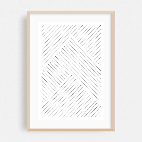 Minimalist geometric line art - Line Drawing Geometric Line Art Minimalist Abstract Pattern Modern Art Black and White Oak Framed Wall Art Print 5 x 7 inches