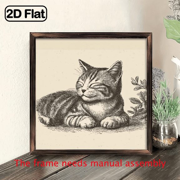 A Minimalist-style Sleeping Cat Pattern20.3x20.3 cm Wall Hanging Decor, Suitable for Bedrooms, Living Rooms, Offices, FarmhousesCute Cat-themed Art, Office Decor Rustic-style Sign Wooden Art, Ca