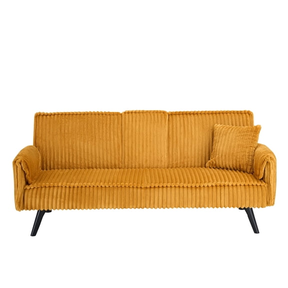 Minimalist style, straight-line corduroy sofa suitable for sitting and lying in the living room and bedroom,Orange + Corduroy + 2 Seat
