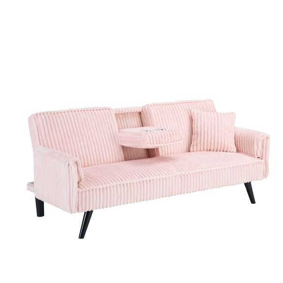 Minimalist style, straight-line corduroy sofa suitable for sitting and lying in the living room and bedroom,Pink + Corduroy + 2 Seat
