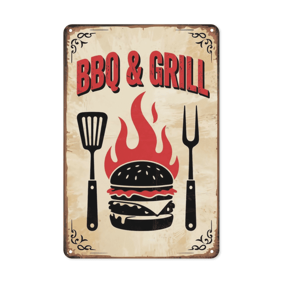 Minimalist text wall art featuring Household Classic Barbecue Party Metal Tin Sign Backyard Decor Patio Perfect For Hanging In Kitchens With BBQ 8x12 inch metal sign for home bar wall decor home