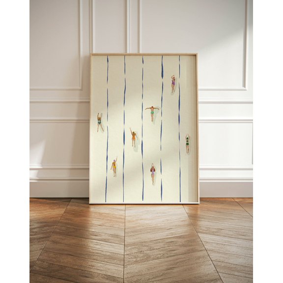 Minimalist tiny swimmers in pool Summer Poster Wall Art Decor 12x18 UNFRAMED