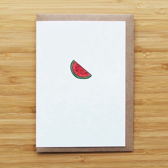 Minimalist watermelon slice greeting card for summer occasions, blank inside for notes. Great for friends or family.