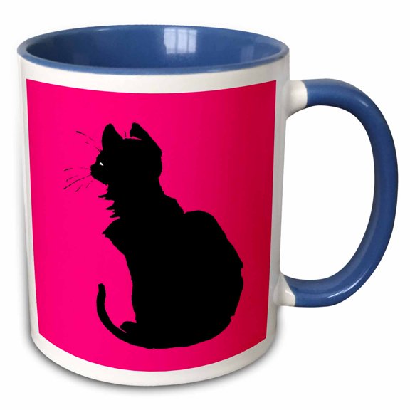3drose, Minimalistic Black Cat Silhouette Vector Art, 11oz Two-tone Blue Mug