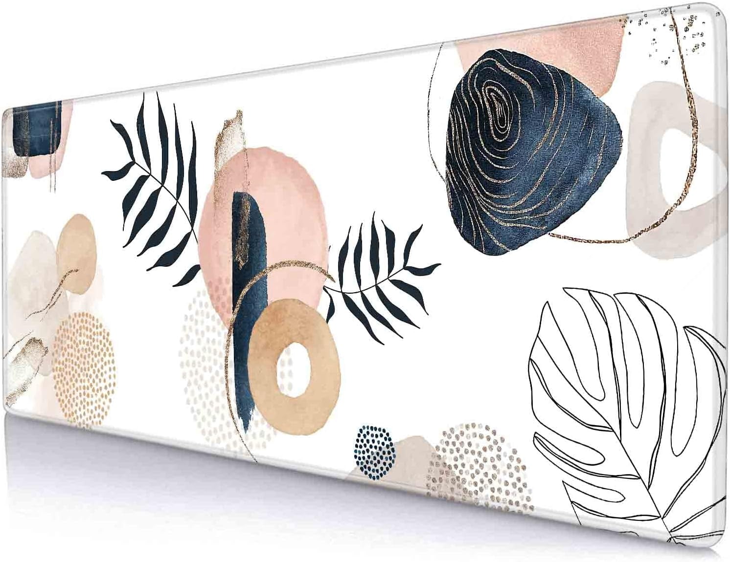 Minimalistic Boho Floral Extended Mouse Pad Large Gaming Mousepad with Stitched Edges, Abstract Rubber Base, Keyboard Mouse Mat for Work, Laptop, Office, Home