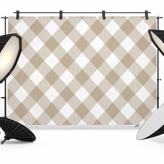 Minimalistic Checkered Beige Rural Style, Backdrop for Photoshoot, Photography Photo Studio Background Wall Backdrop, Back Drop Banner Panel for Portraits Wedding Party Live Streaming Decor 12x8Ft