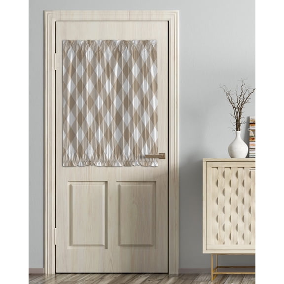 Minimalistic Checkered Beige Rural Style, Blackout Door Curtains for French, Glass,Front, Back, Patio Door, Thermal Insulated Rod Pocket Window Curtain Drapes With Tiebacks 54"x40"