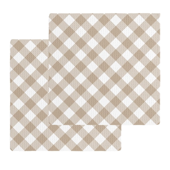 Minimalistic Checkered Beige Rural Style Dish Towels Set, Waffle Weave Kitchen Towels 2 Pieces, Microfiber Hair Face Bath Tea Towel Absorbent Quick Drying Cleaning Dish Cloths, 12"x12"
