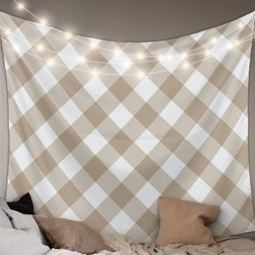Minimalistic Checkered Beige Rural Style, Small Tapestry for Bedroom Wall Hanging Tapestry, Ceiling Backdrop Tapestries Poster Blanket Wall Decor for Teens Room Living Room Dorm 23" x 28"