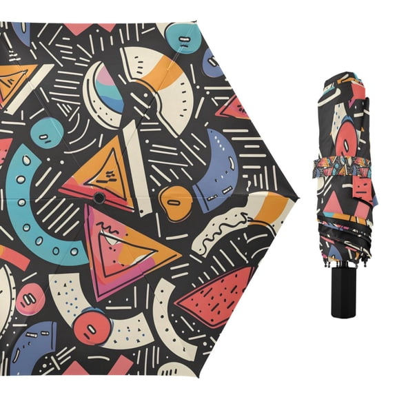 Minimalistic Colorful Spots and Shapes Compact Sun Umbrella Windproof Travel Umbrellas for Rain Strong Portable UV Protection