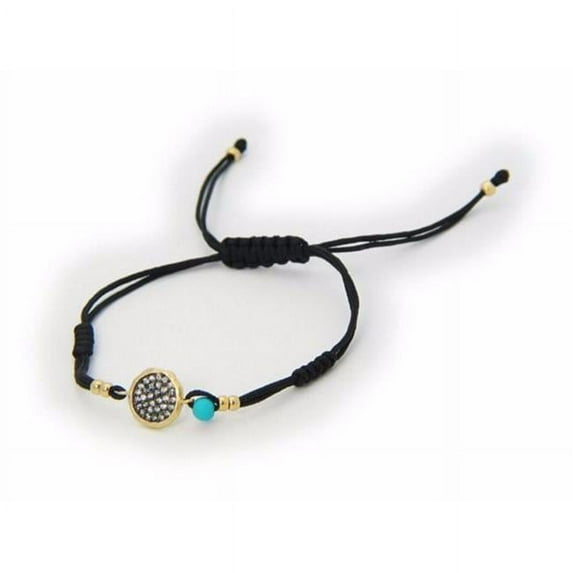 Minimalistic Cubic Zirconia Disk Black Cord Bracelet, Silver Gold Plated