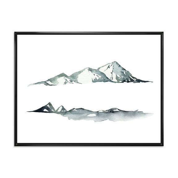 Minimalistic Dark Blue Mountains Landscape 20 in x 12 in Framed Painting Canvas Art Print, by Designart