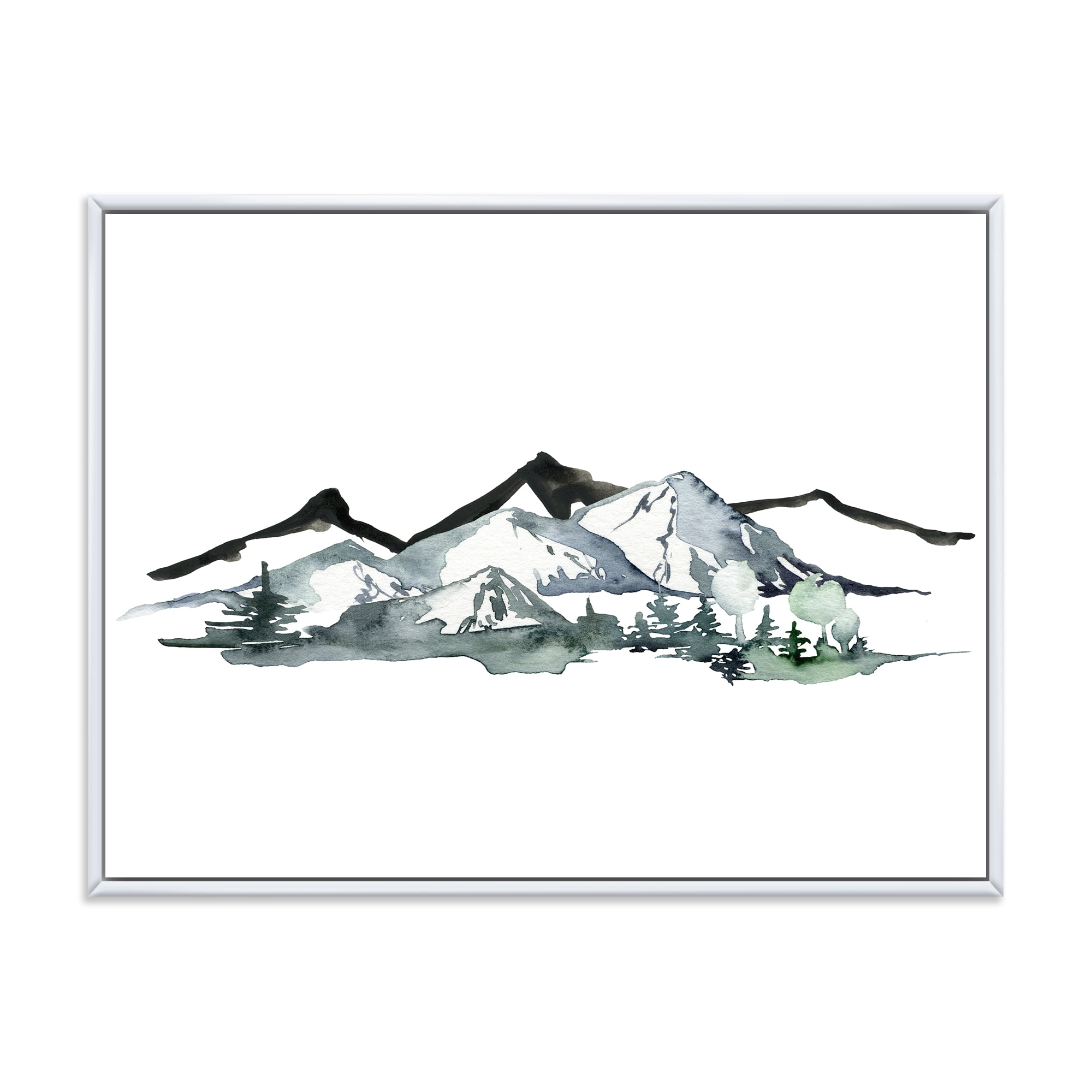 Minimalistic Fir Forest and Winter Mountains I 20 in x 12 in Framed Painting Canvas Art Print, by Designart