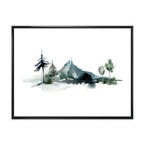 Minimalistic Fir Forest and Winter Mountains II 20 in x 12 in Framed Painting Canvas Art Print, by Designart
