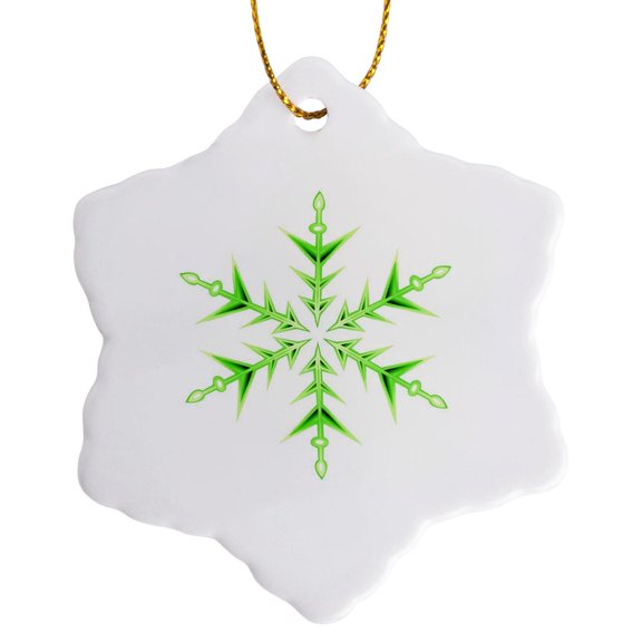 3drose, Minimalistic Green Snowflake Hand Drawn Art, 3 inch Snowflake Porcelain Ornament