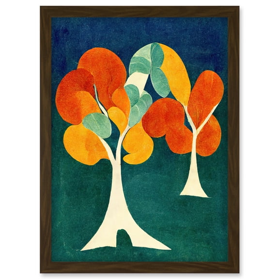 Minimalistic Henri Matisse Style Autumn Fall Trees Abstract Artwork Framed Wall Art Print A4