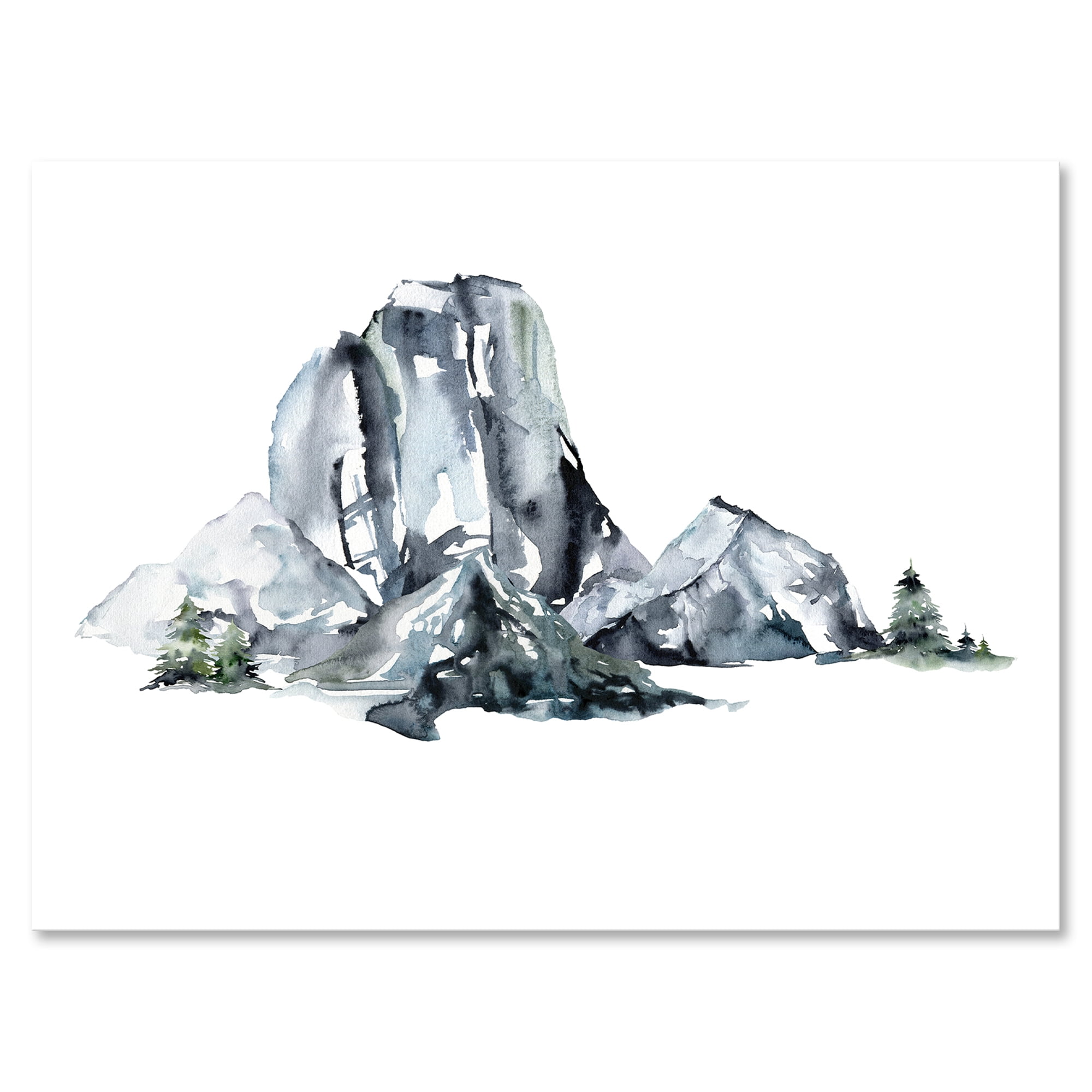 Minimalistic Landscape of Forest and Mountains 12 in x 8 in Painting Canvas Art Print, by Designart