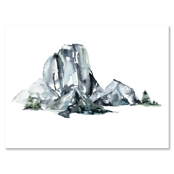 Minimalistic Landscape of Forest and Mountains 12 in x 8 in Painting Canvas Art Print, by Designart