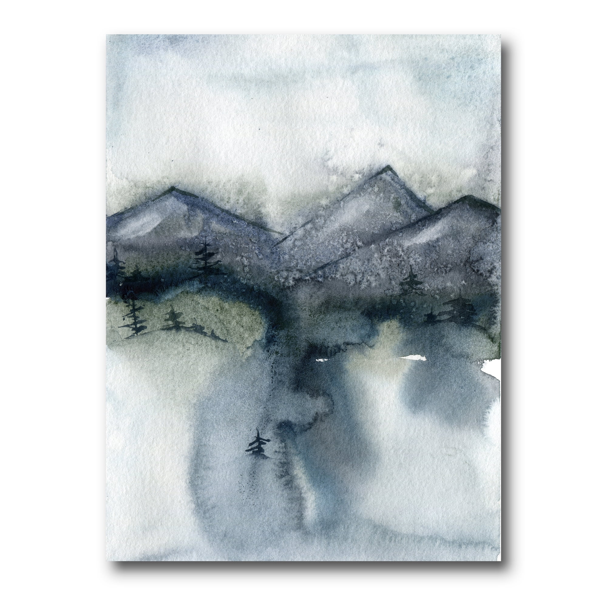 Minimalistic Landscape of Mountains Snow and Trees 12 in x 8 in Painting Canvas Art Print, by Designart