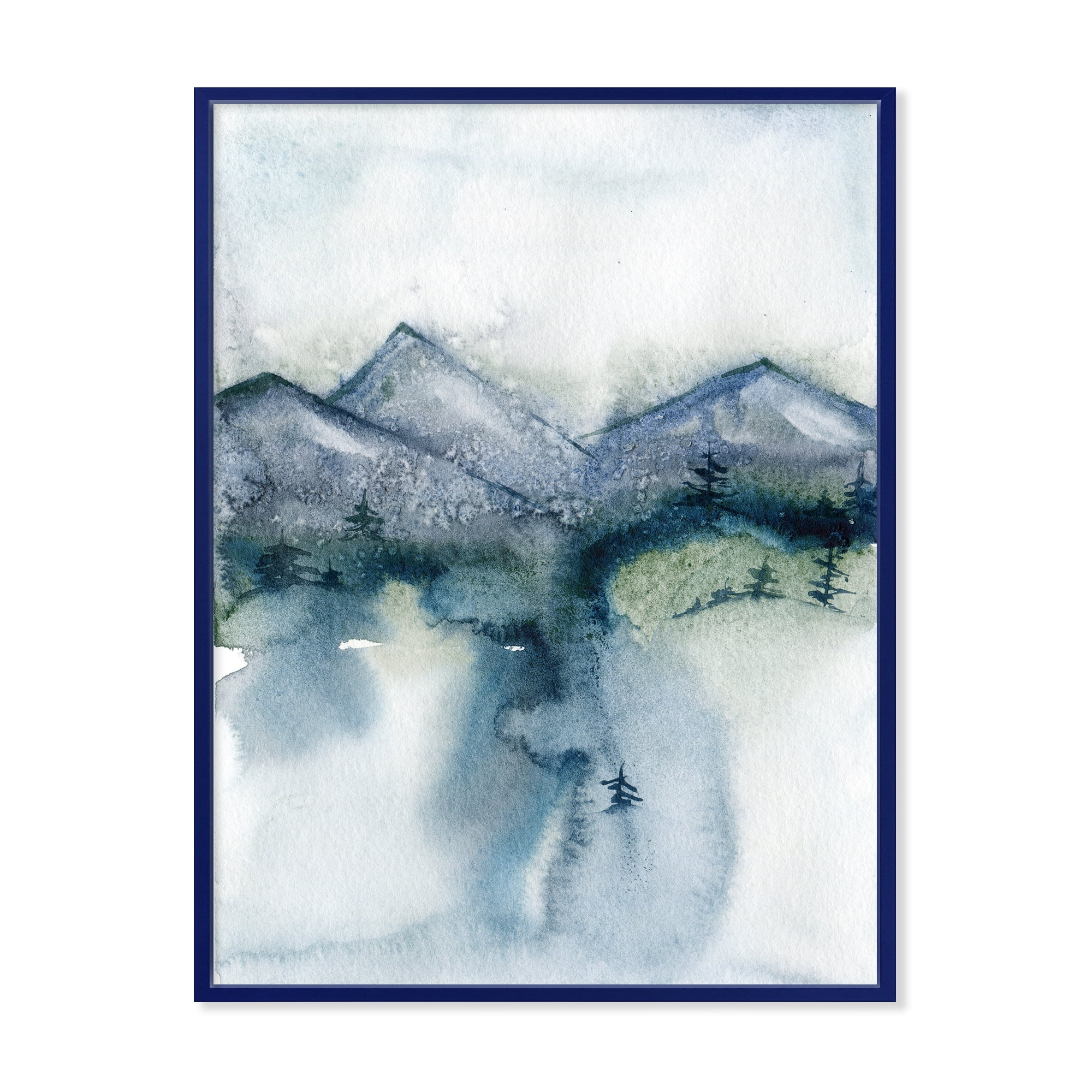 Minimalistic Landscape of Mountains Snow and Trees 30 in x 40 in Framed Painting Canvas Art Print, by Designart
