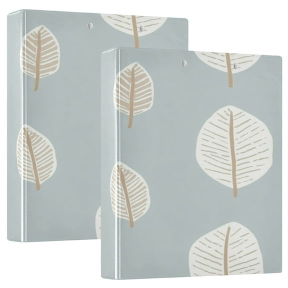Minimalistic Leaf Pattern 12.4x10.6in PVC Round Ring Binder, D-Ring 3-Hole, Metal Clip, 200 Sheets