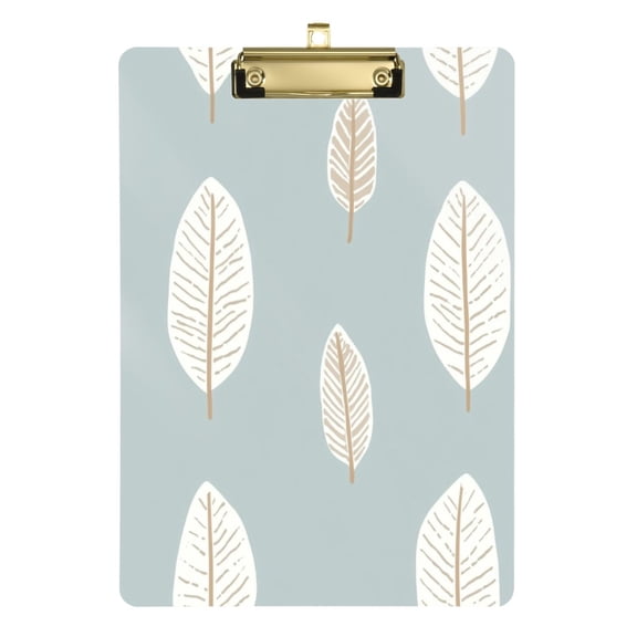 Minimalistic Leaf Pattern 12.5x9in Clipboard, Durable Acrylic with Metal Clip and Wall Hook for Office or Classroom