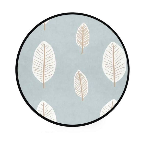 Minimalistic Leaf Pattern Memory Foam Bath Mat 36" Absorbent Rug with Non Slip Base and 4 Bonus Pads