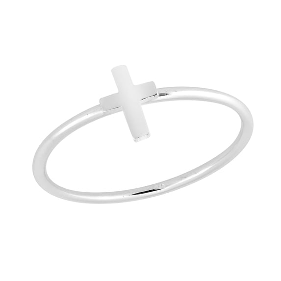 Minimalistic Mini Cross of Faith Sterling Silver Band Ring-9