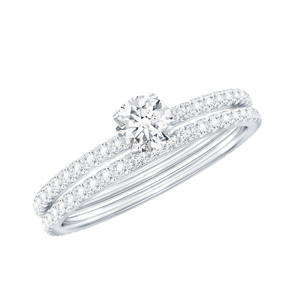 Rosec Jewels Moissanite Wedding Engagement Ring Set of 2 - Engagement Ring with Enhancer - D-VS1 Quality Certified, 18K White Gold, US 10.50