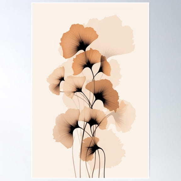 Minimalistic Muted Color Ginkgo Leaves Poster Wall Art, Modern Wall Decor For Living Room Bedroom, 24x36 UNFRAMED