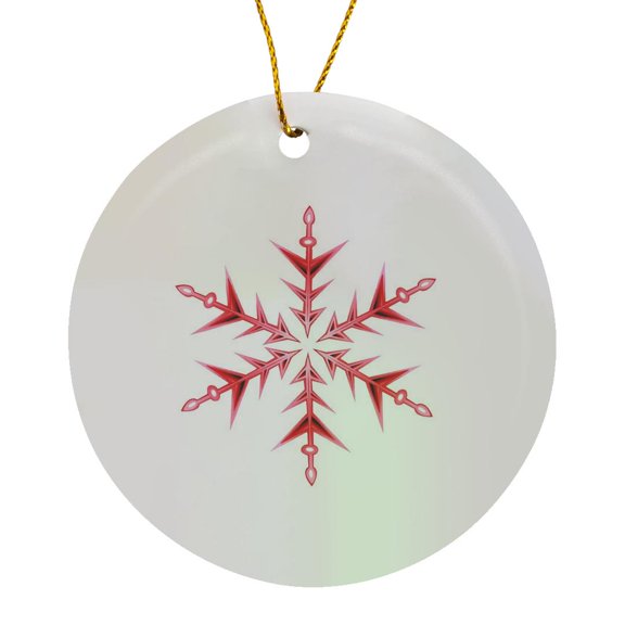 3drose, Minimalistic Red Snowflake Hand Drawn Art, Circle Porcelain Ornament