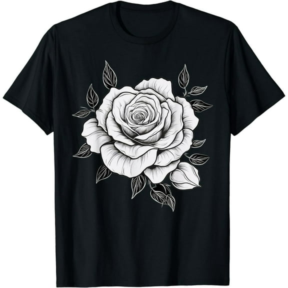 Minimalistic Rose Flower on black and white Rose T-Shirt